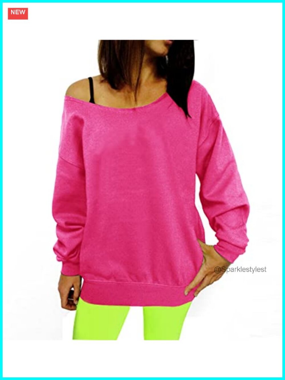 Womens 80s Off Shoulder Slouchy Sweatshirt Long Tunic Top
